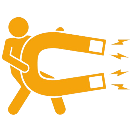 Icon of a figure holding a giant magnet, symbolizing increased attractiveness.