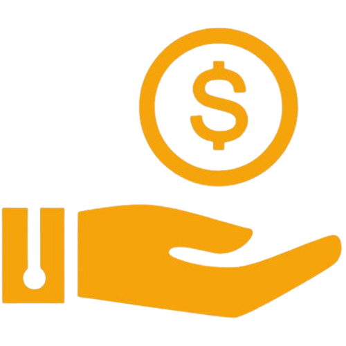 Icon of an open hand receiving a coin with a dollar symbol, illustrating funding and investment opportunities.