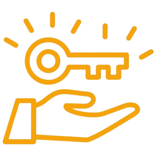 Icon of a hand holding a shining key, representing access to new opportunities or resources.