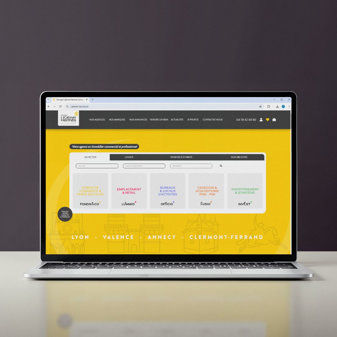 Site web du Groupe Cabinet Hermès présentant ses expertises en immobilier commercial et professionnel.